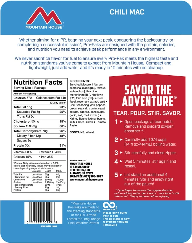 Mountain House Chili Mac Pro-Pak - 1 Serving - Image 2