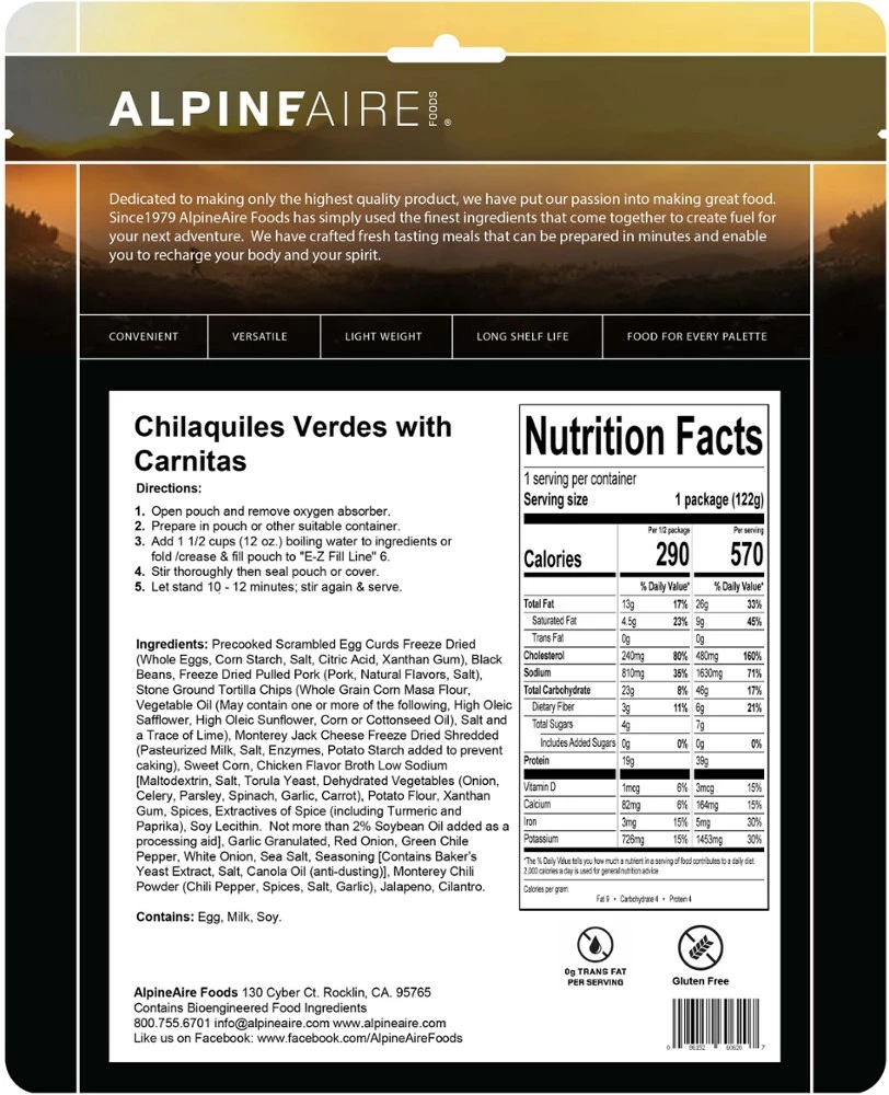 AlpineAire Foods Chilaquiles Verdes with Carnitas - 1 Serving - None - Image 2