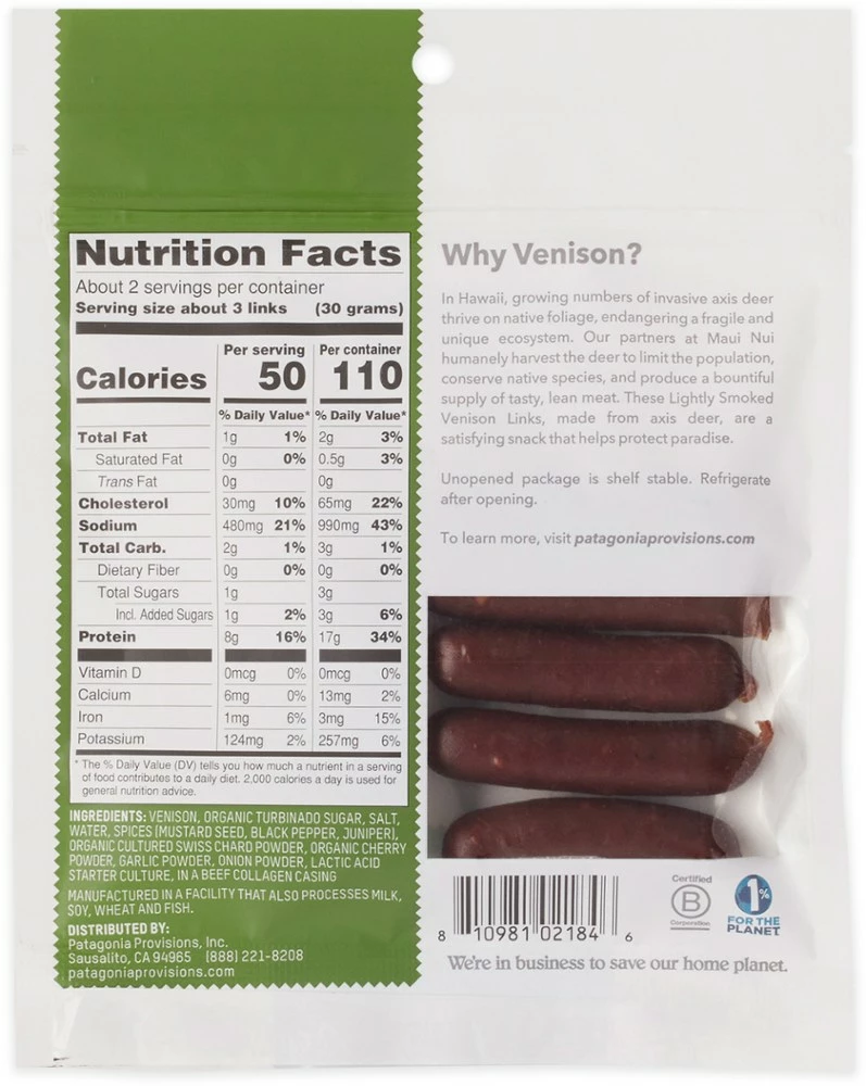 Patagonia Hawaiian Wild Venison Links - Lightly Smoked - Image 2