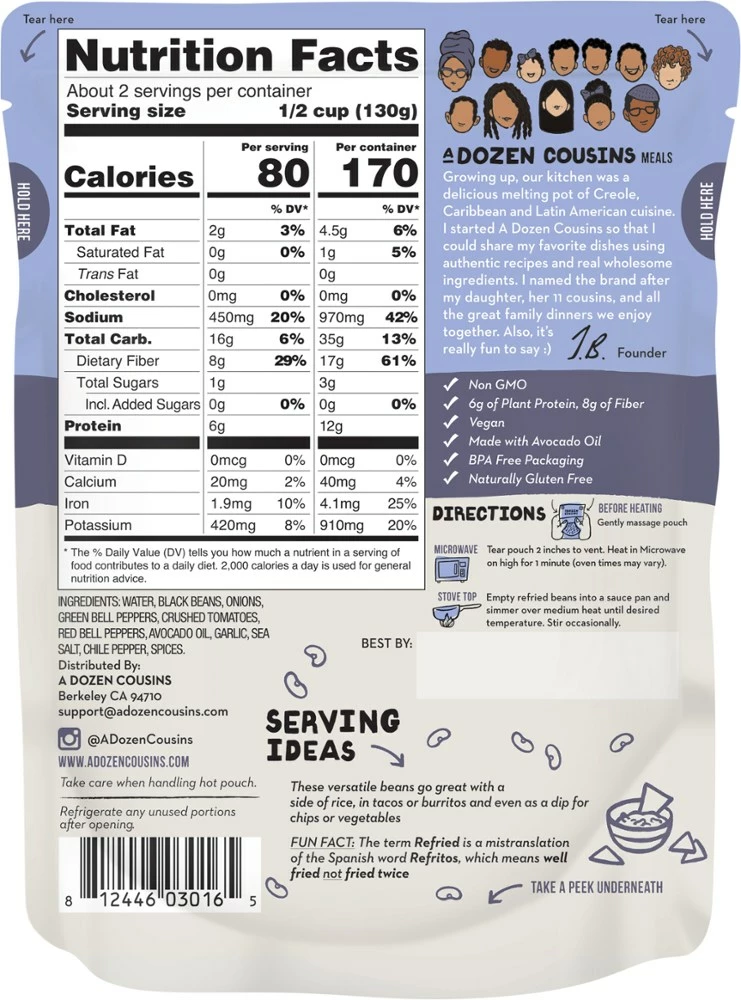 A Dozen Cousins Seasoned Refried Beans - 2 servings - Image 2