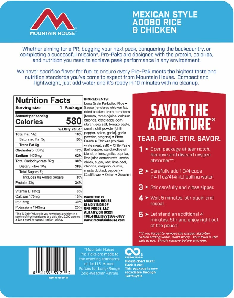 Mountain House Mexican Style Adobo Rice and Chicken Pro-Pak - 1 Serving - None - Image 2