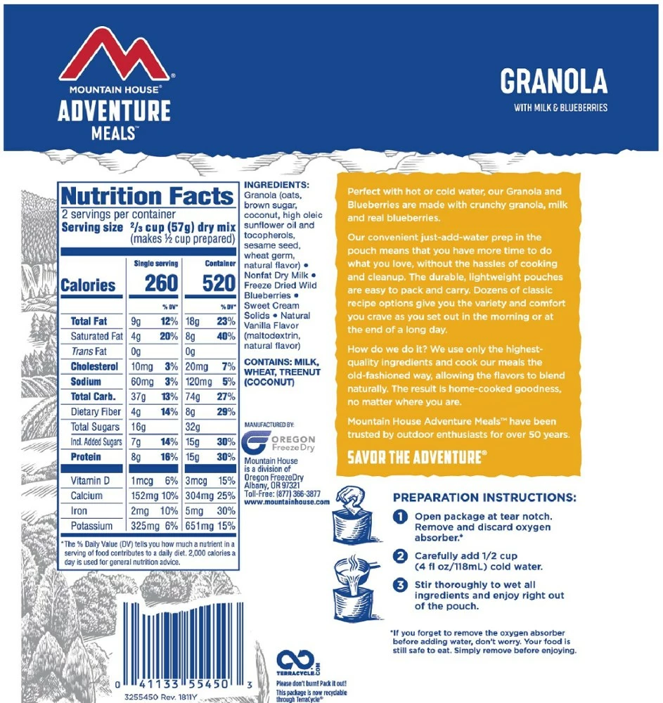 Mountain House Granola with Milk & Blueberries - 2 Servings - Image 2