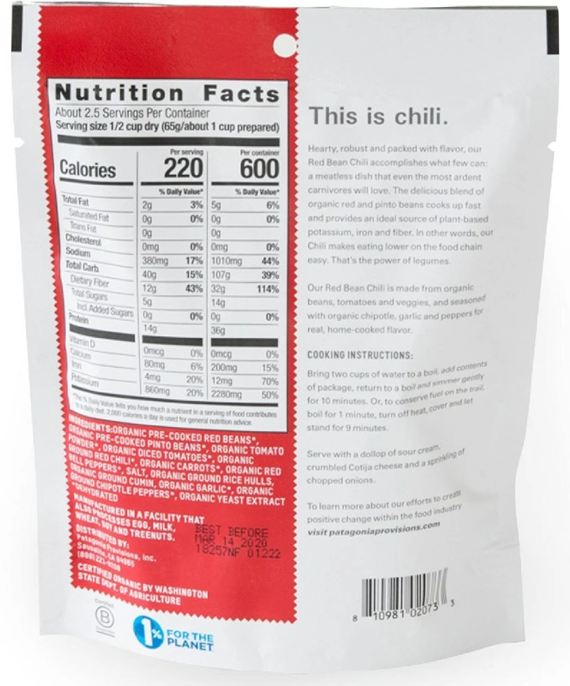 Patagonia Provisions Organic Red Bean Chili - 2.5 Servings - None - Image 2