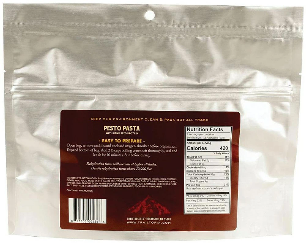 Trailtopia Pesto Pasta with Hemp Seed Protein - 2 Servings - None - Image 2