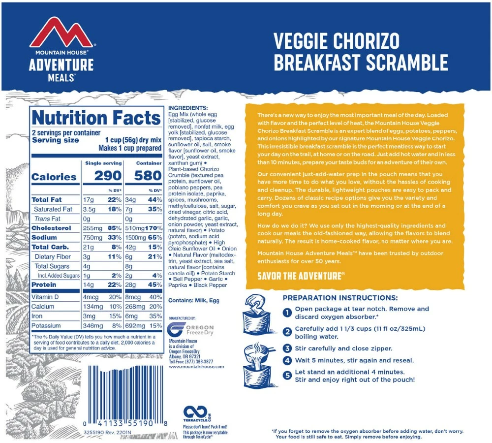 Mountain House Veggie Chorizo Breakfast Scramble - 2 Servings - Image 2