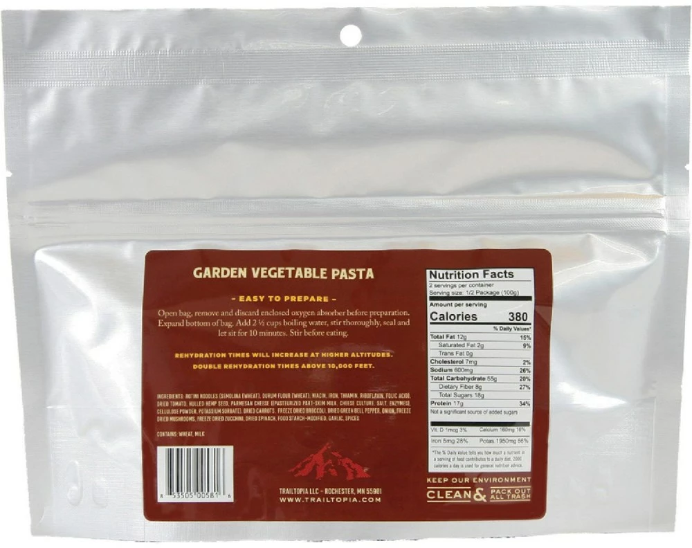 Trailtopia Garden Vegetable Pasta - 2 Servings - None - Image 2